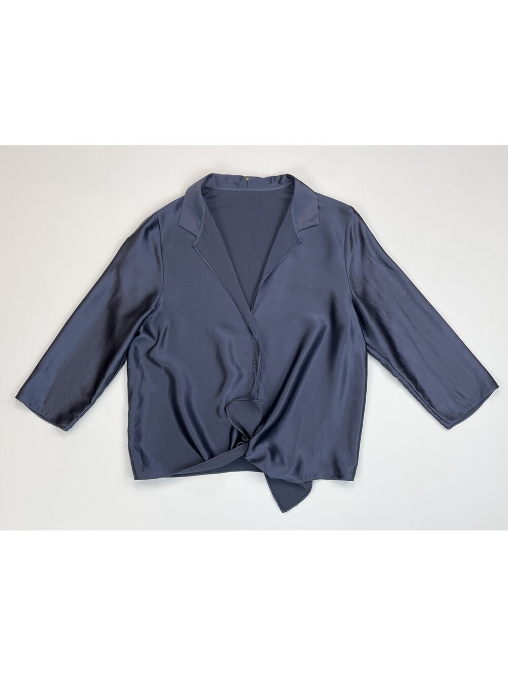 PETER COHEN Silk Twist Front Blouse Top M Slate Blue Made in USA Gold Star